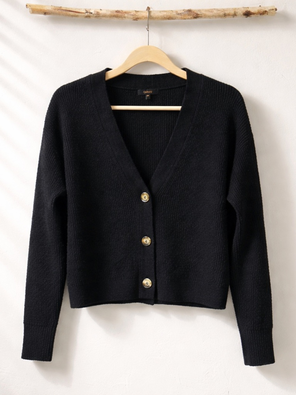 Quince Black Wool Blend Knit Button Cardigan V-Neck Long Sleeve Women Classic